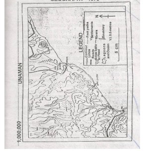 The appropriate geographical term for that narrow feature .east of Ela Lagoon along which a footpath runs is